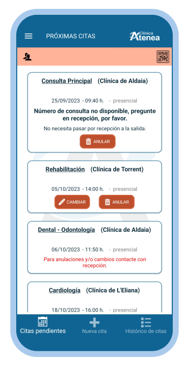 demostración de app clínica Atenea